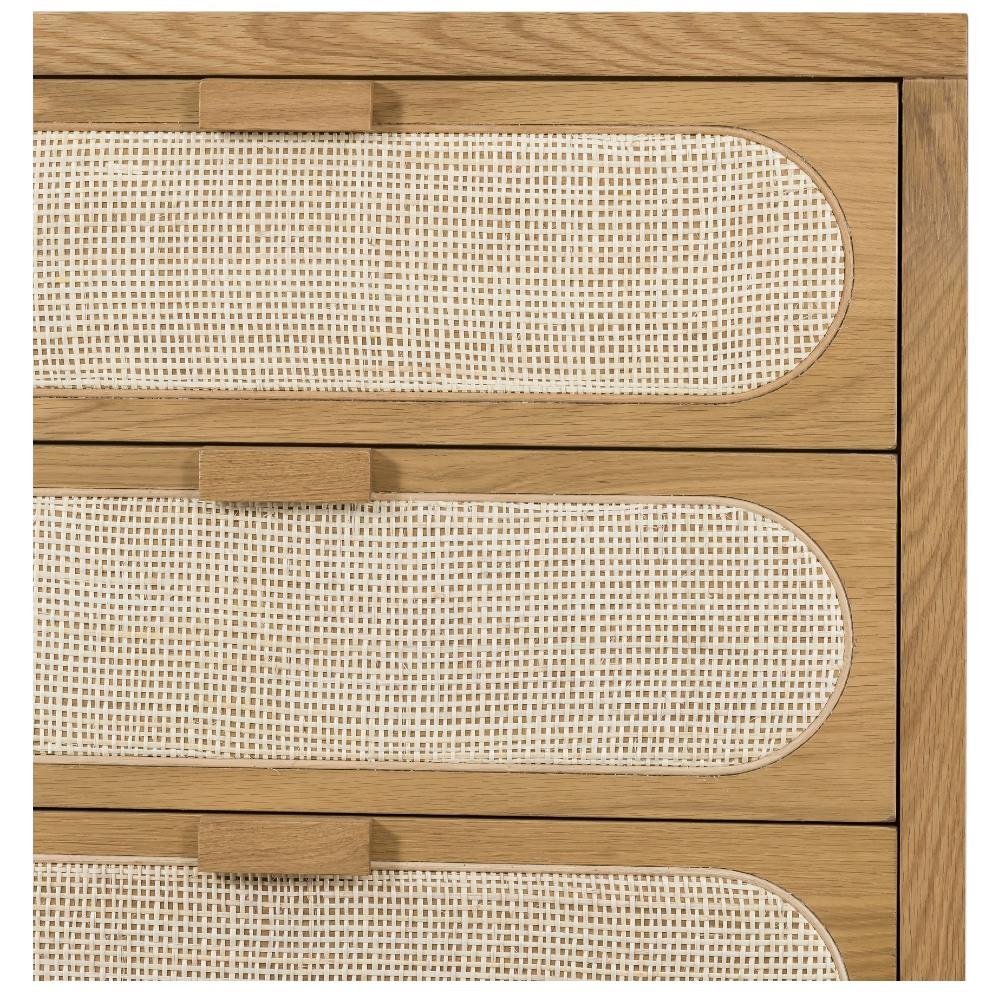 Allie Coastal Brown Oak Light Wood Beige Cane 5 Drawer Dresser|