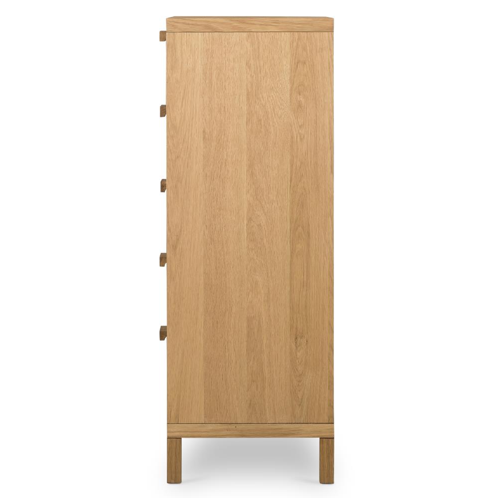Allie Coastal Brown Oak Light Wood Beige Cane 5 Drawer Dresser|