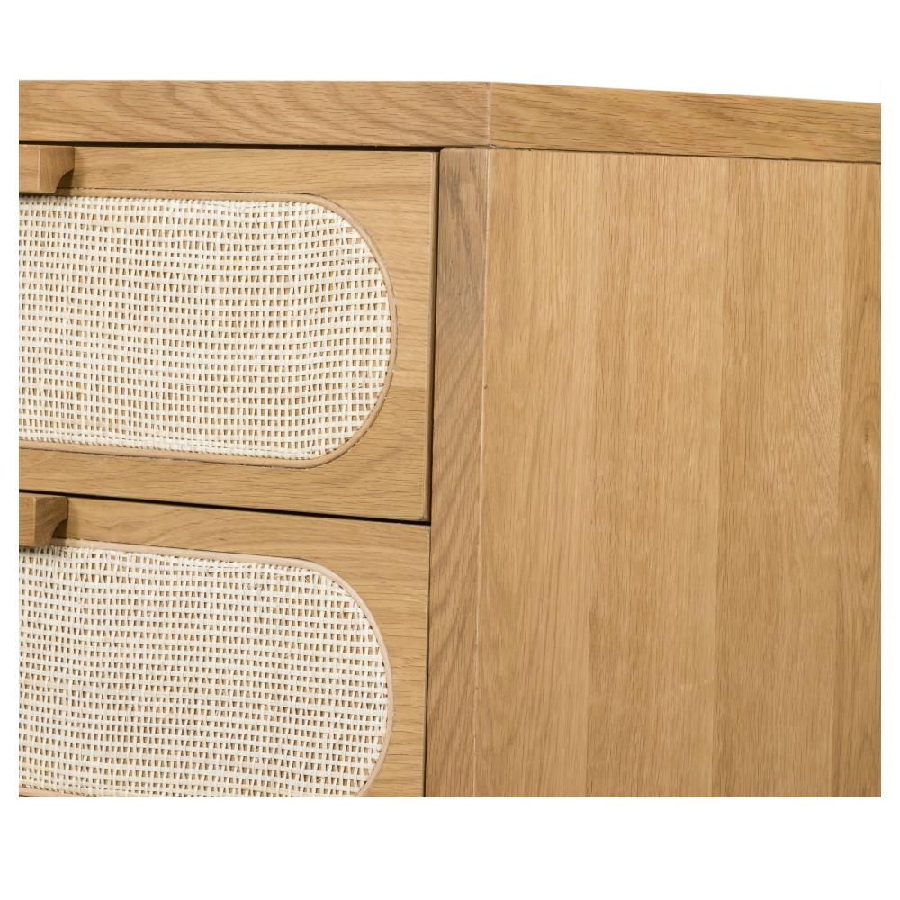 Allie Coastal Brown Oak Light Wood Beige Cane 5 Drawer Dresser|