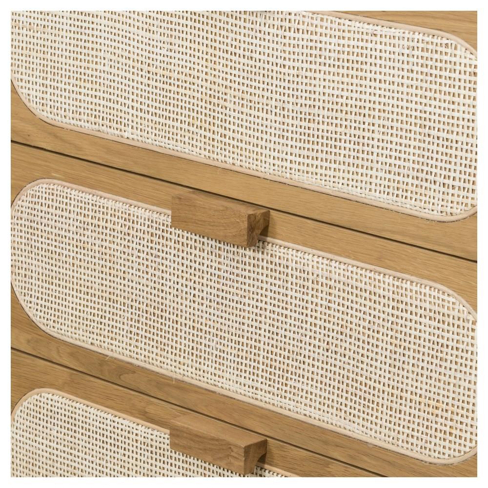 Allie Coastal Brown Oak Light Wood Beige Cane 5 Drawer Dresser|