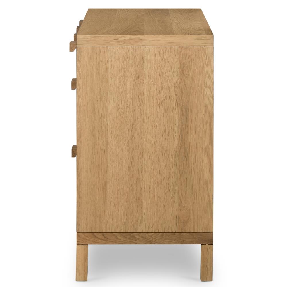 Allie Coastal Brown Oak Light Wood 8 Drawer Beige Cane Dresser|