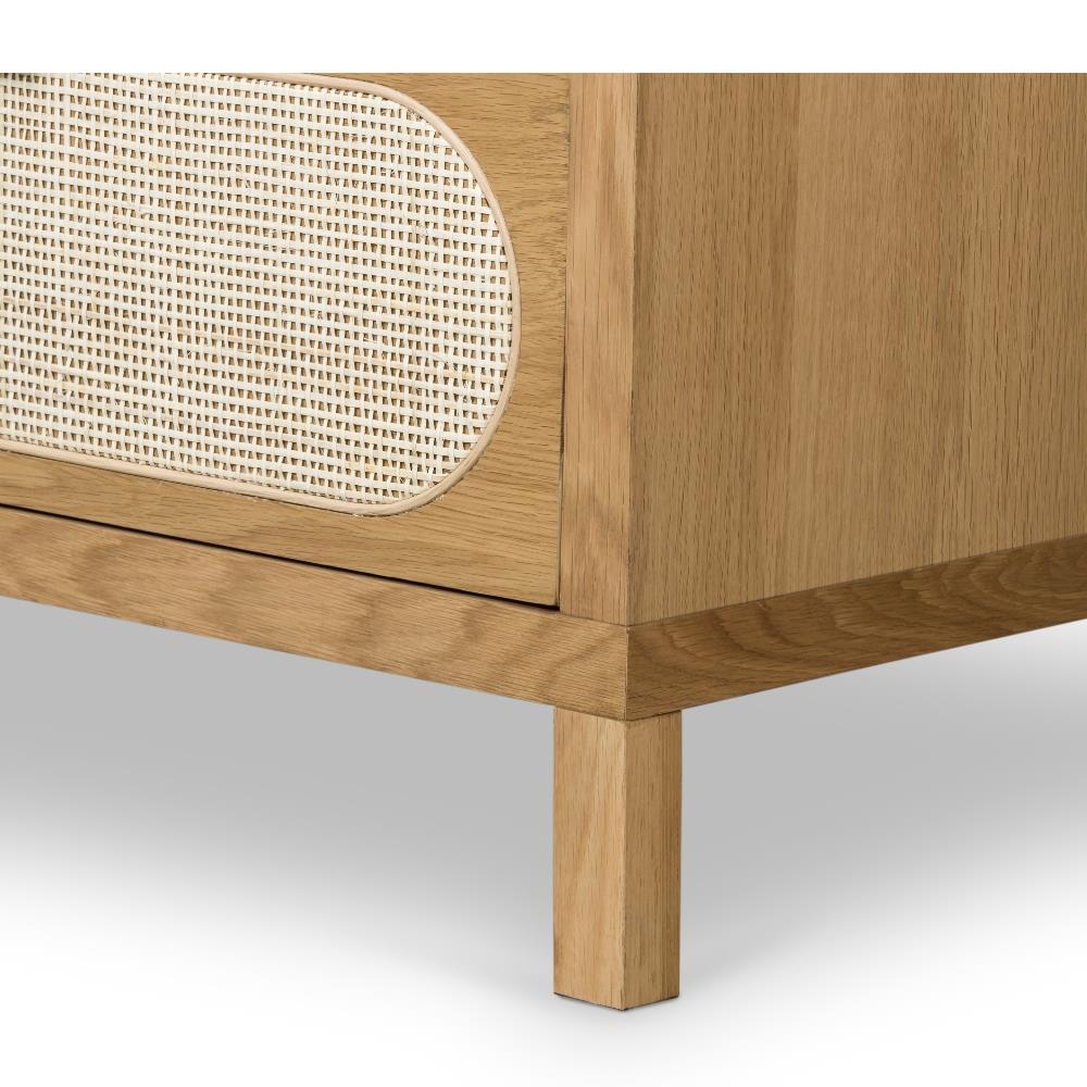 Allie Coastal Brown Oak Light Wood 8 Drawer Beige Cane Dresser|