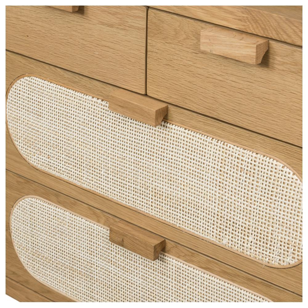 Allie Coastal Brown Oak Light Wood 8 Drawer Beige Cane Dresser|