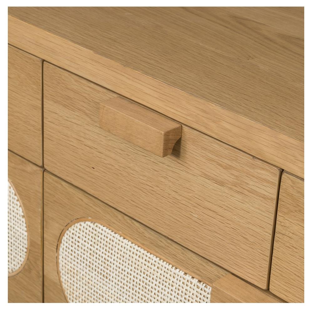 Allie Coastal Brown Oak Light Wood 8 Drawer Beige Cane Dresser|