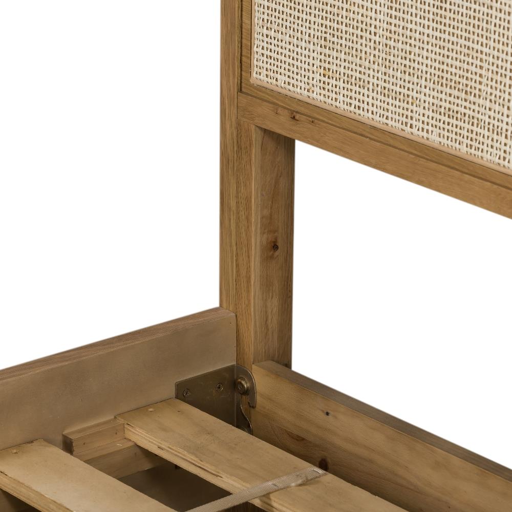 Allie Coastal Light Brown Oak Wood Natural Woven Cane Classic Bed - Queen|