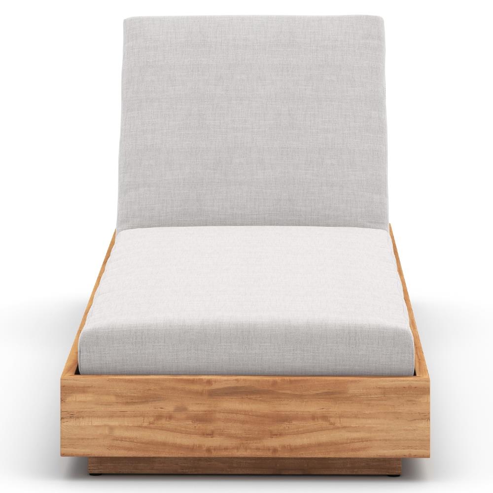 Kisha Rustic Lodge Silver Upholstered Linen Natural Teak Wood Outdoor Chaise|