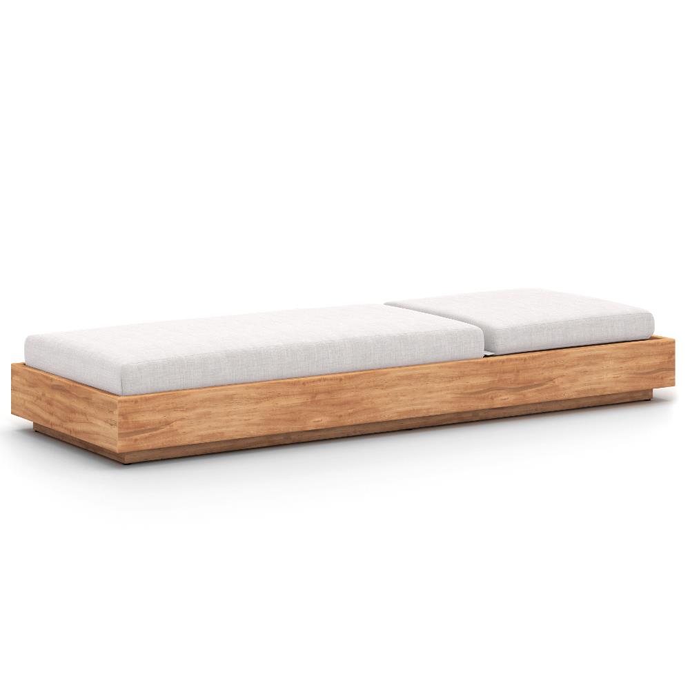 Kisha Rustic Lodge Silver Upholstered Linen Natural Teak Wood Outdoor Chaise|