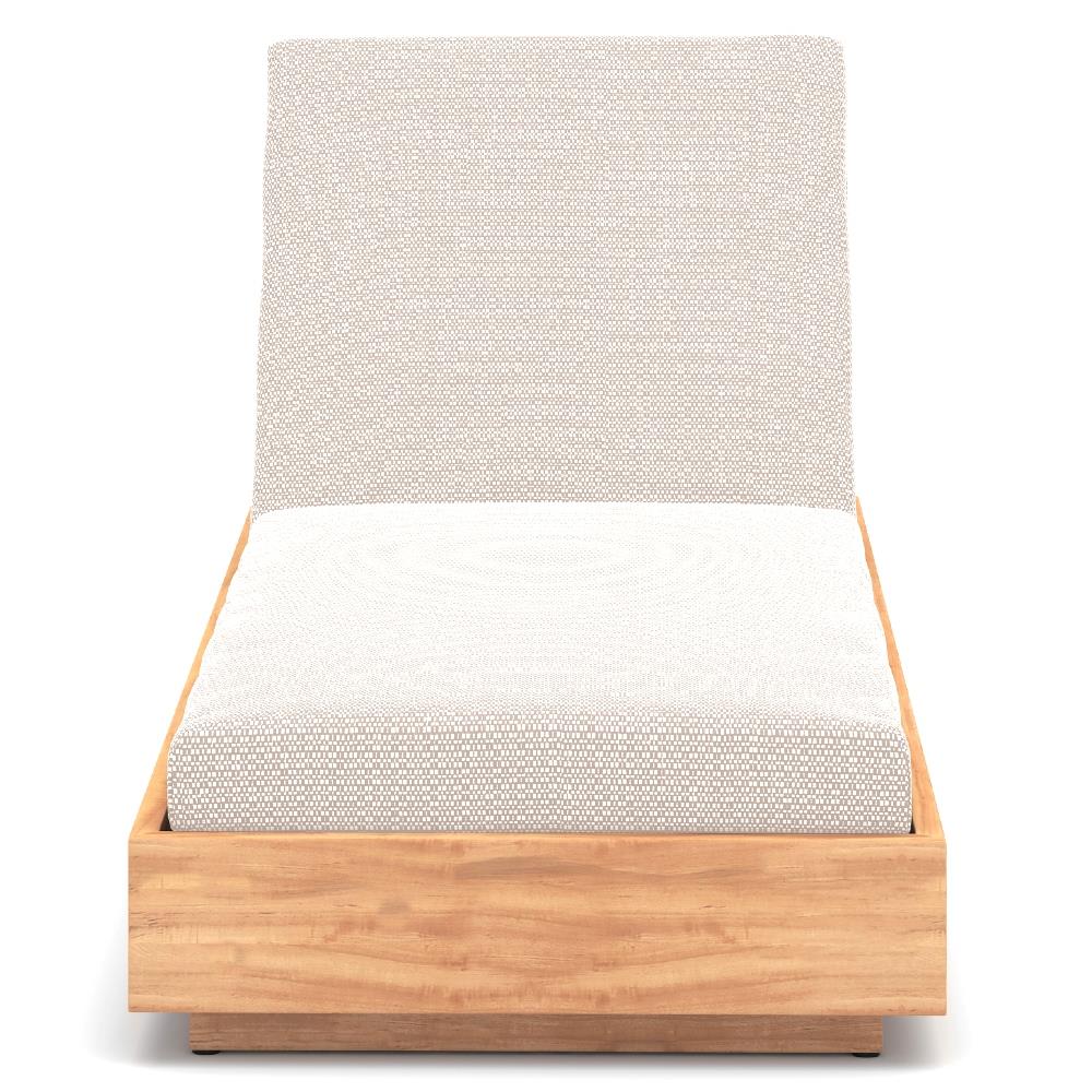 Kisha Rustic Lodge Light Grey Upholstered Linen Natural Teak Wood Outdoor Chaise|