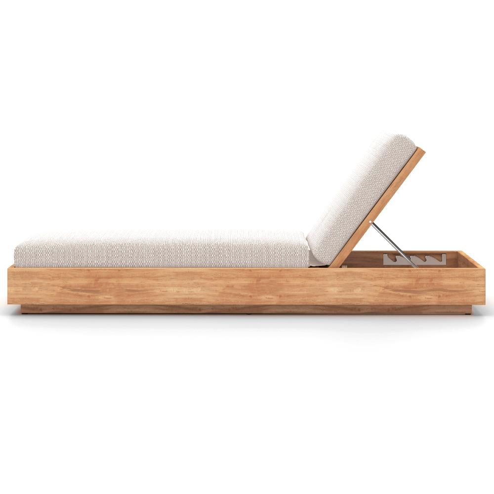 Kisha Rustic Lodge Light Grey Upholstered Linen Natural Teak Wood Outdoor Chaise|