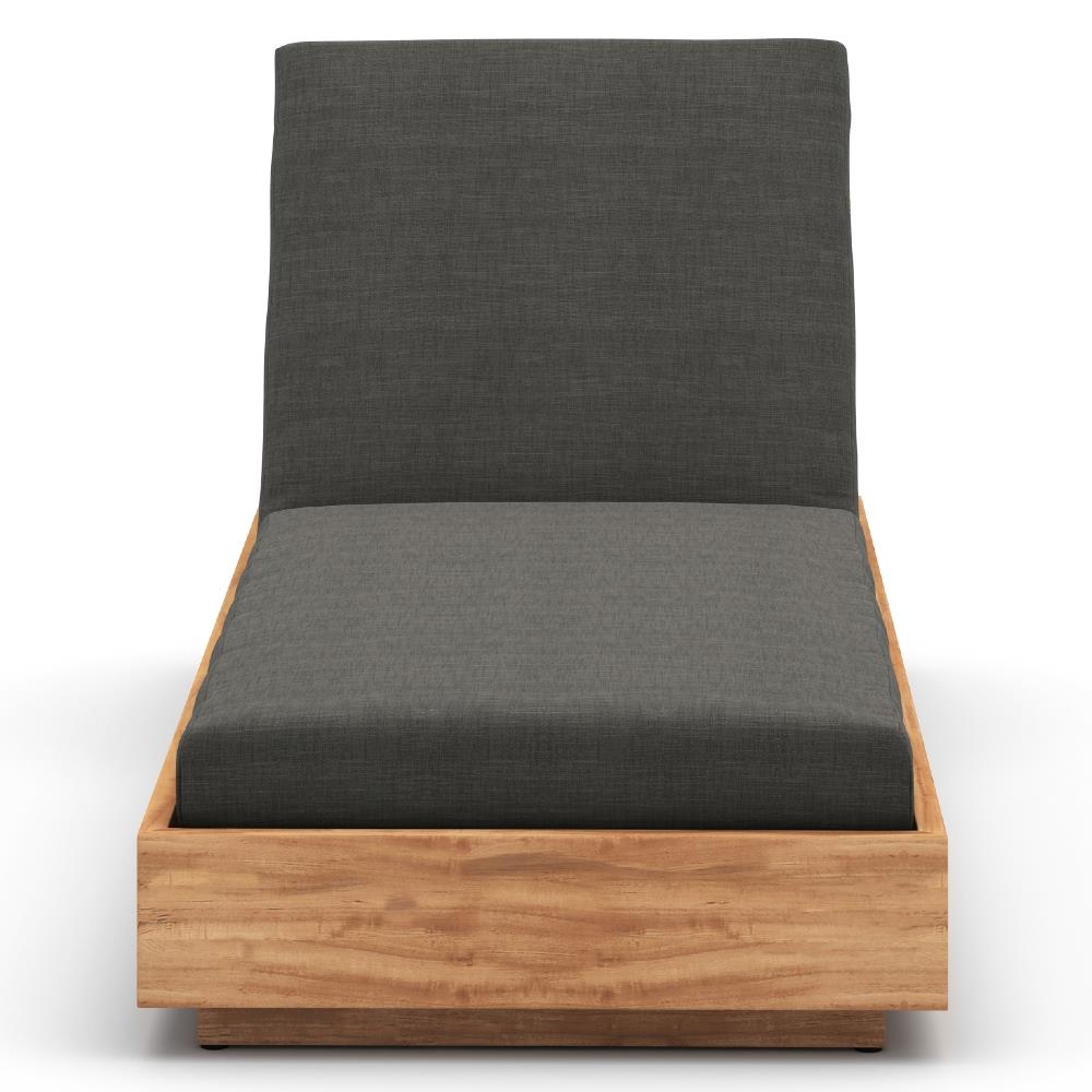 Kisha Modern Classic Black Upholstered Linen Natural Teak Wood Outdoor Chaise|