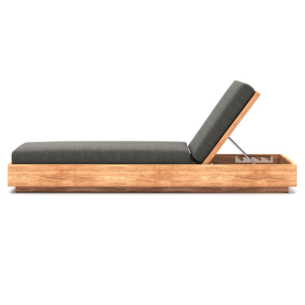 Kisha Modern Classic Black Upholstered Linen Natural Teak Wood Outdoor Chaise|