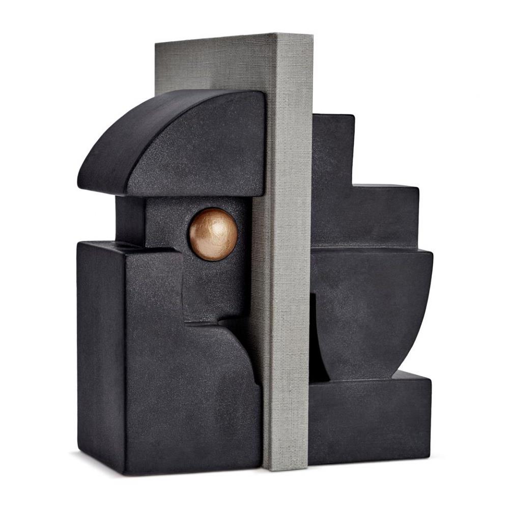 L'Objet Cubisme Industrial Loft Black Earthenware Textured Bookend Two|