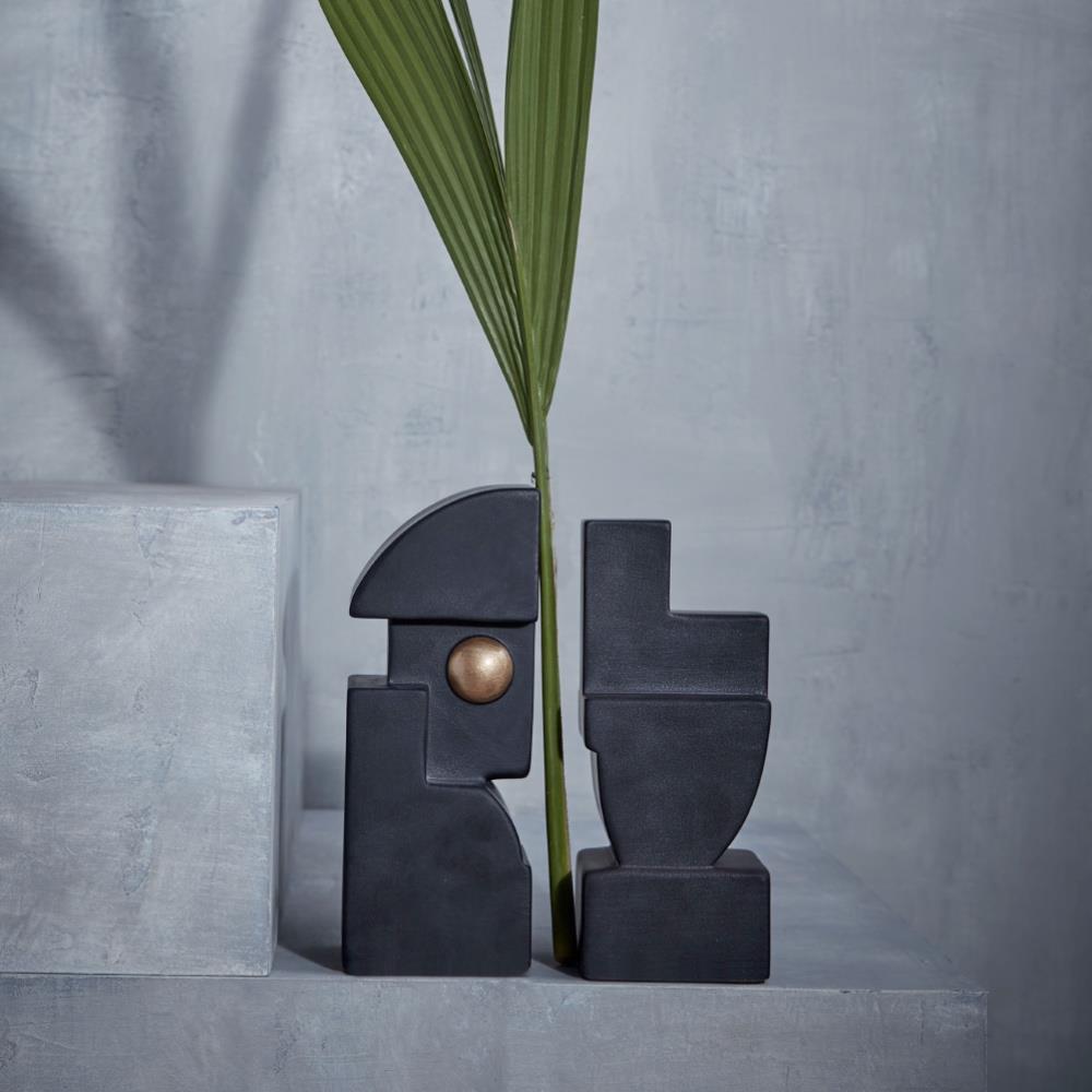 L'Objet Cubisme Industrial Loft Black Earthenware Textured Bookend Two|