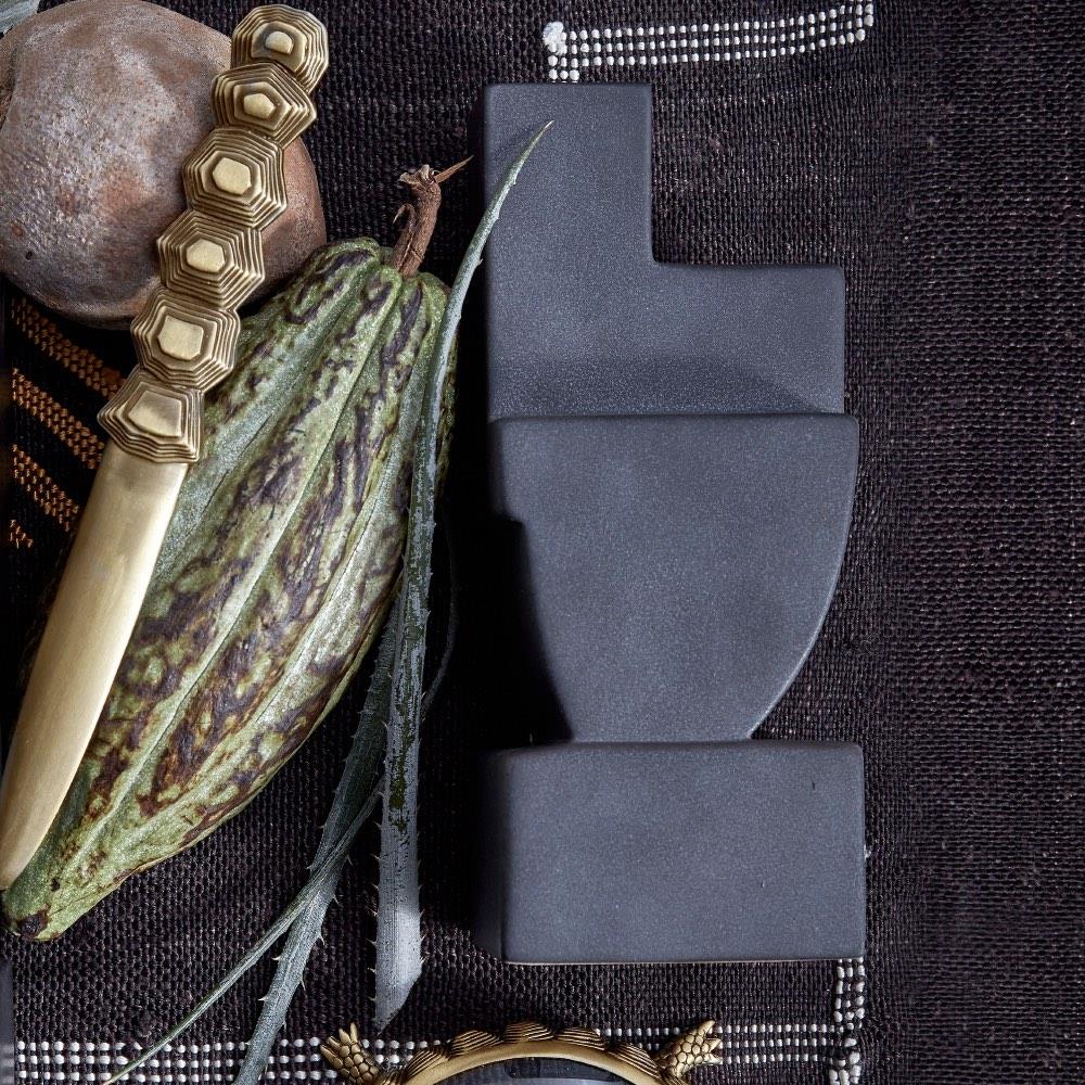 L'Objet Cubisme Industrial Loft Black Earthenware Textured Bookend Two|