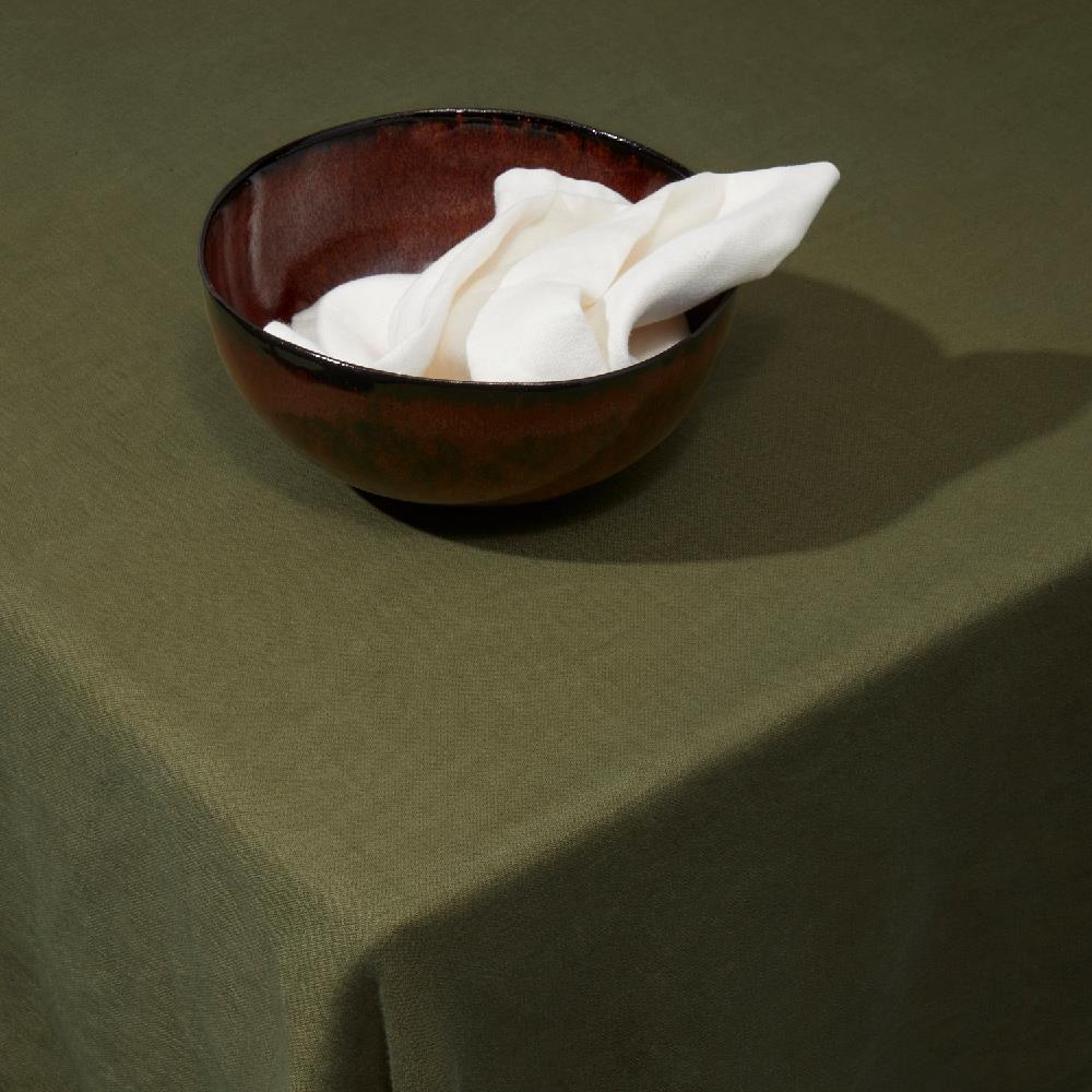 L'Objet Sateen Modern Classic Green Linen Tablecloth - 90" x 70"|