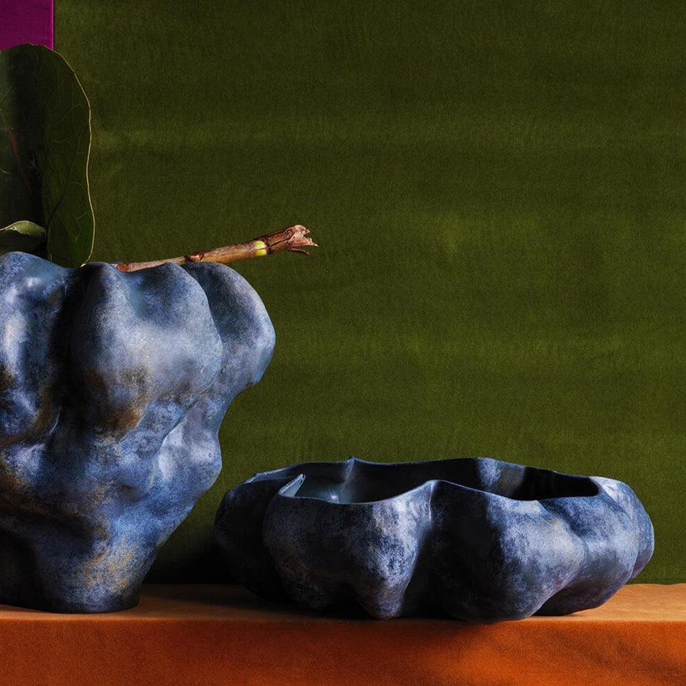L'Objet Timna Industrial Loft Blue Porcelain Decorative Vase