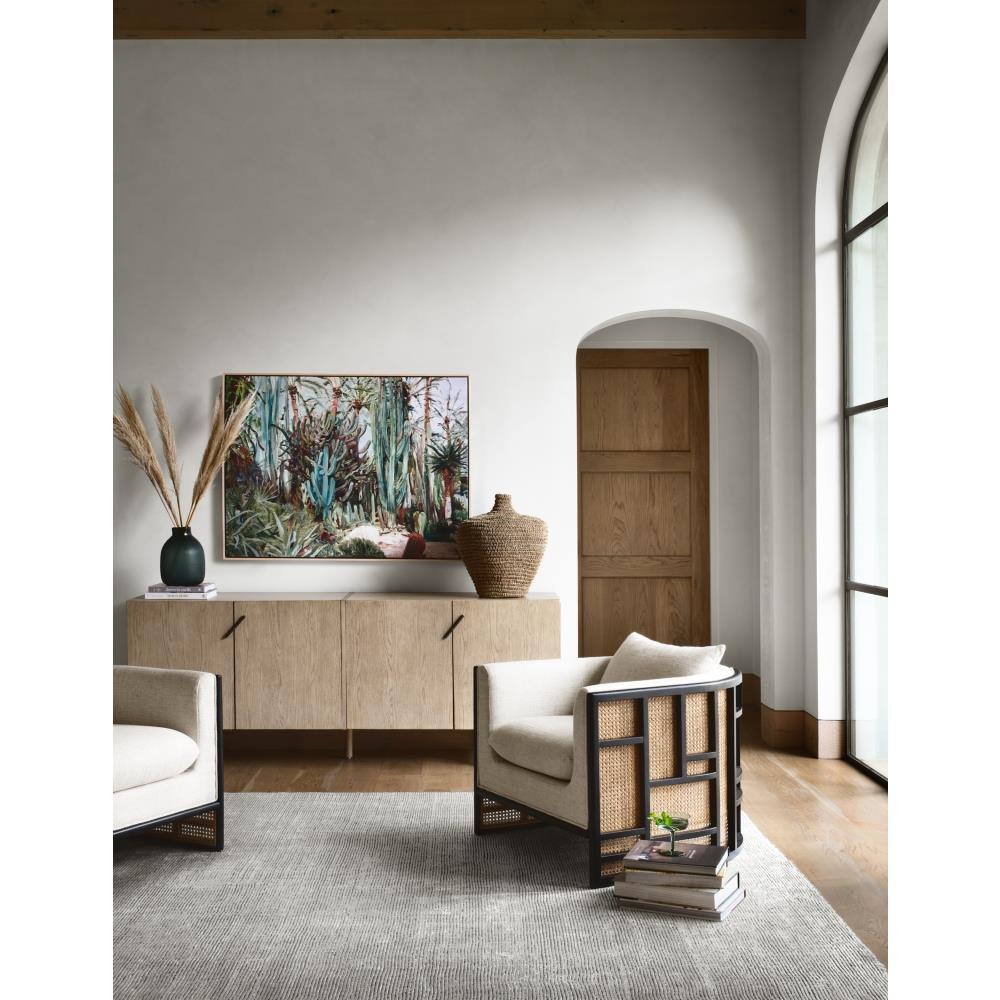 Jun Modern Cream Performance Upholstered Cushion Black Wood Cane Arm Chair|