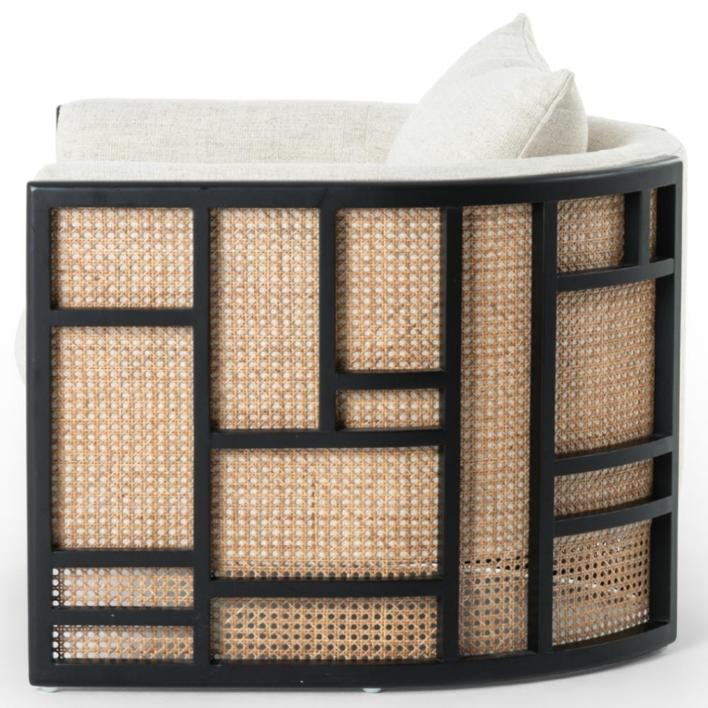 Jun Modern Cream Performance Upholstered Cushion Black Wood Cane Arm Chair|