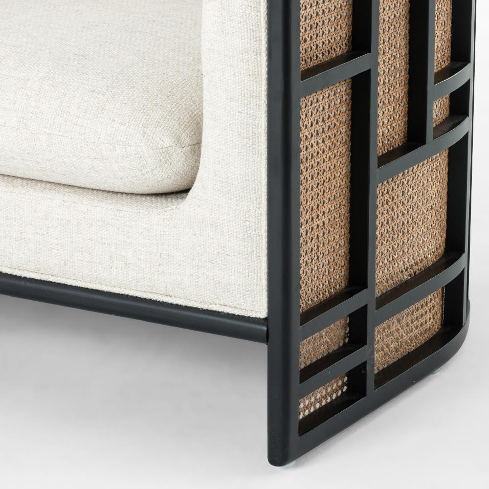 Jun Modern Cream Performance Upholstered Cushion Black Wood Cane Arm Chair|