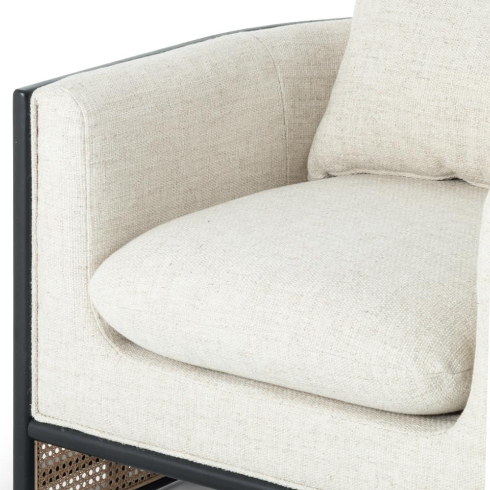 Jun Modern Cream Performance Upholstered Cushion Black Wood Cane Arm Chair|