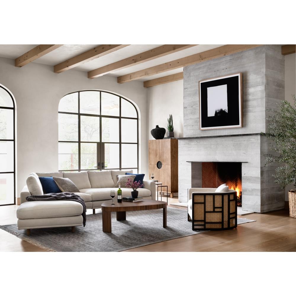 Jun Modern Cream Performance Upholstered Cushion Black Wood Cane Arm Chair|