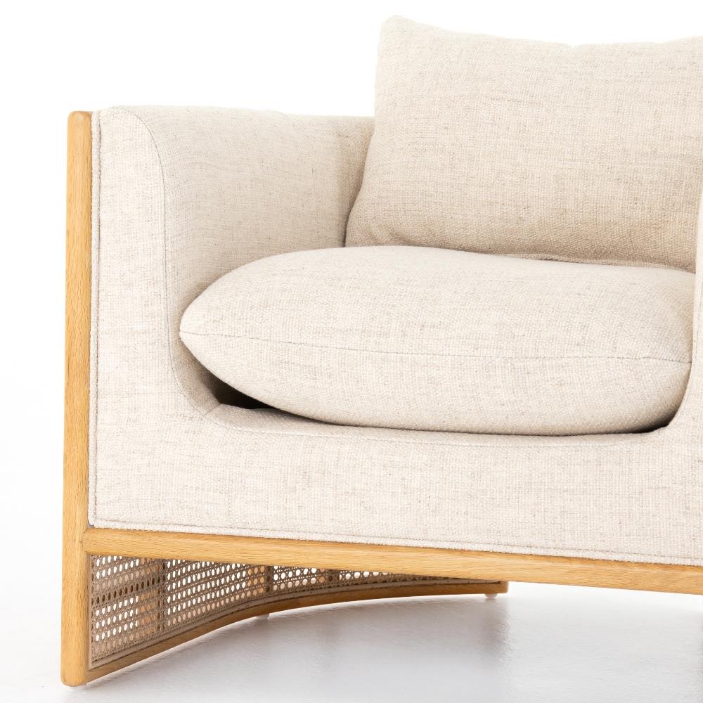 Jun Modern Cream Performance Upholstered Cushion Brown Wood Cane Arm Chair|