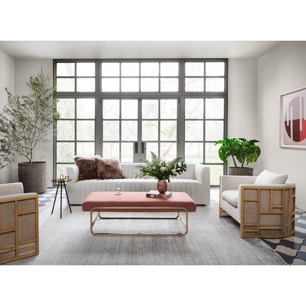 Jun Modern Cream Performance Upholstered Cushion Brown Wood Cane Arm Chair|