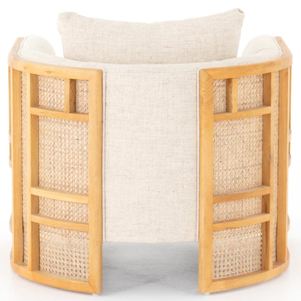 Jun Modern Cream Performance Upholstered Cushion Brown Wood Cane Arm Chair|