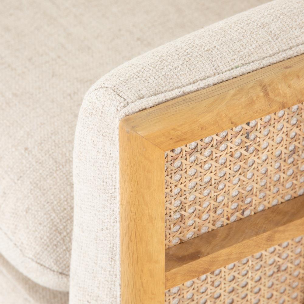 Jun Modern Cream Performance Upholstered Cushion Brown Wood Cane Arm Chair|