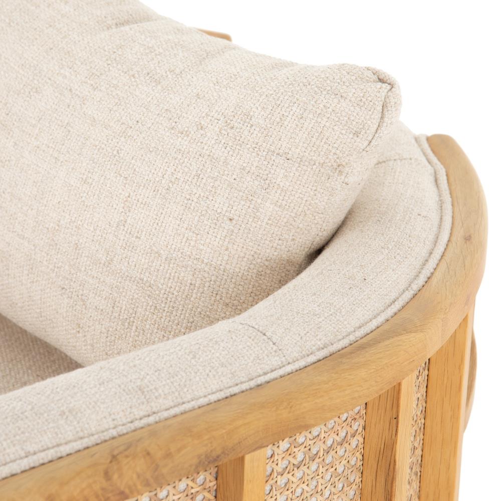 Jun Modern Cream Performance Upholstered Cushion Brown Wood Cane Arm Chair|