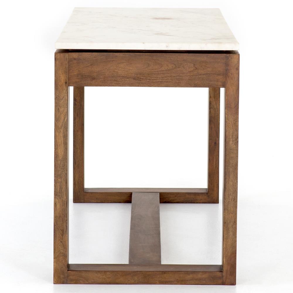 Tony Modern White Marble Tabletop Brown Acacia Wood 6 Drawer Kitchen Island|