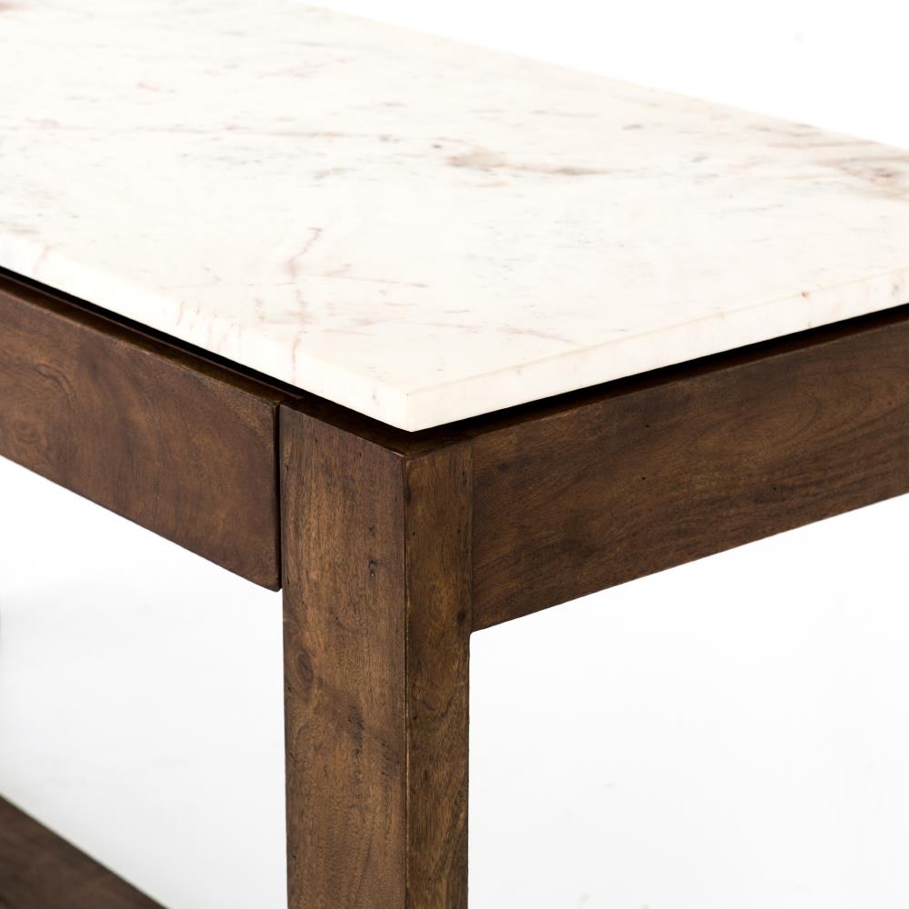 Tony Modern White Marble Tabletop Brown Acacia Wood 6 Drawer Kitchen Island|