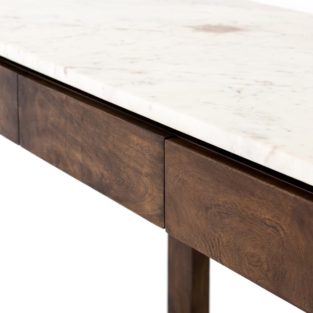 Tony Modern White Marble Tabletop Brown Acacia Wood 6 Drawer Kitchen Island|