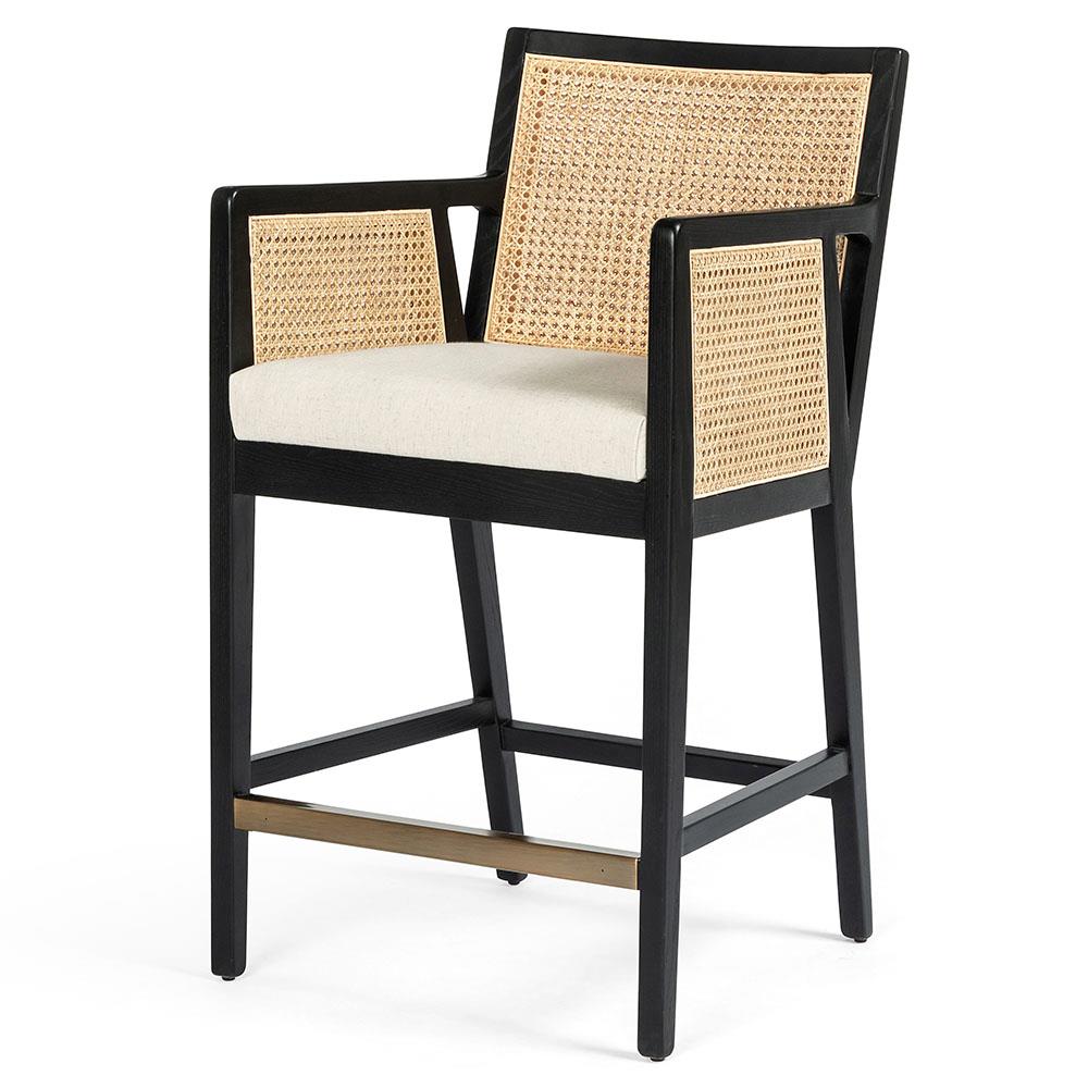 Annette Coastal Beach White Performance Ebony Oak Wood Counter Stool|