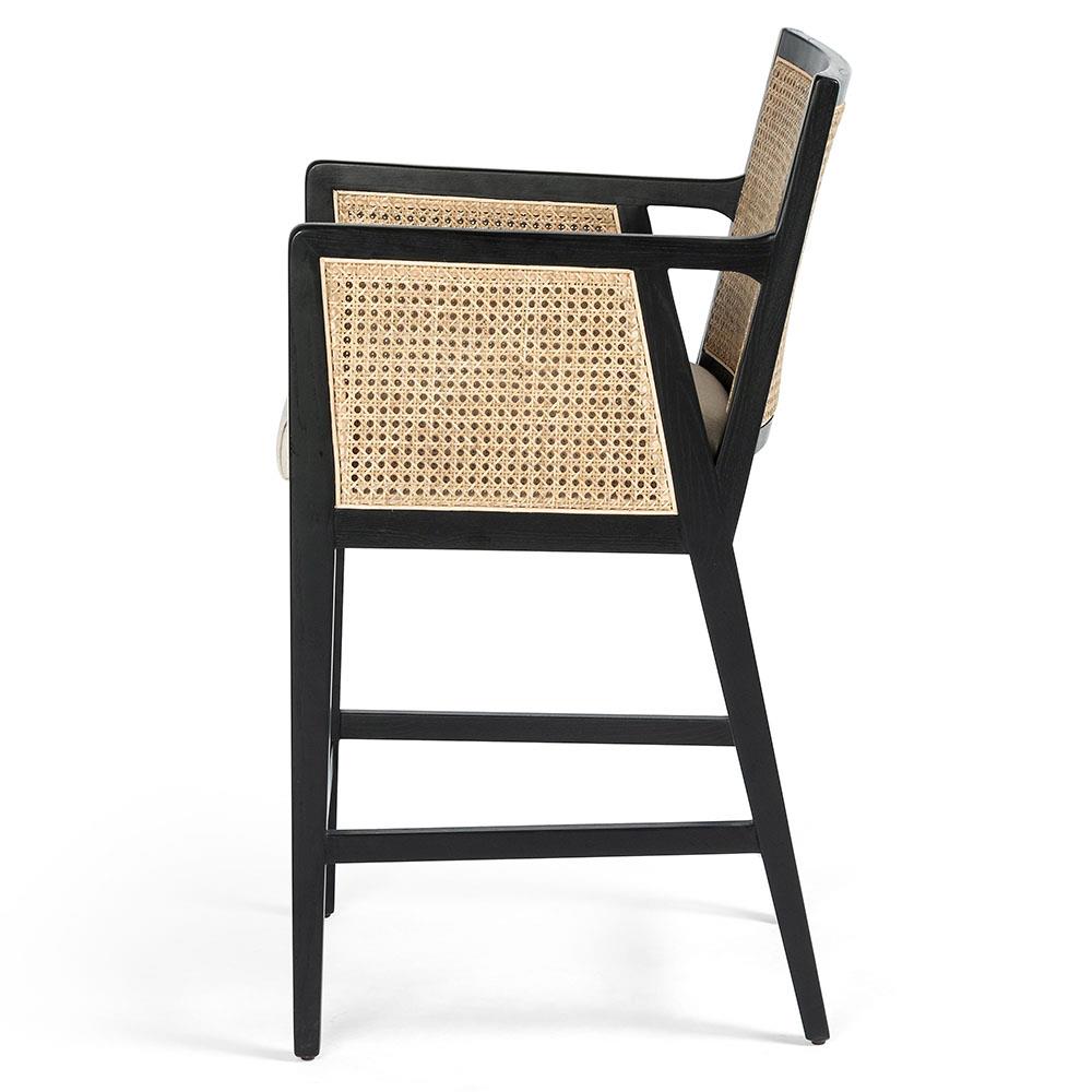 Annette Coastal Beach White Performance Ebony Oak Wood Counter Stool|