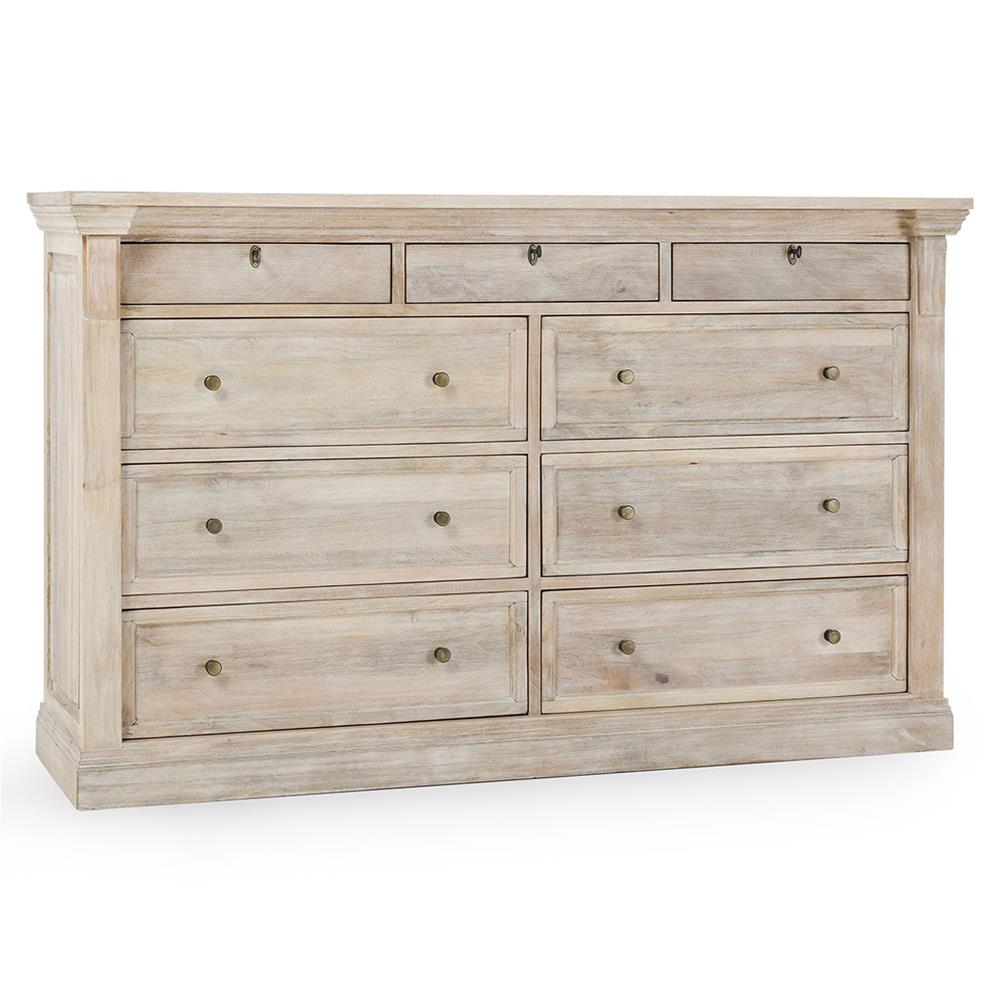 Melany French Country Natural White Wash Mango Wood Dresser|