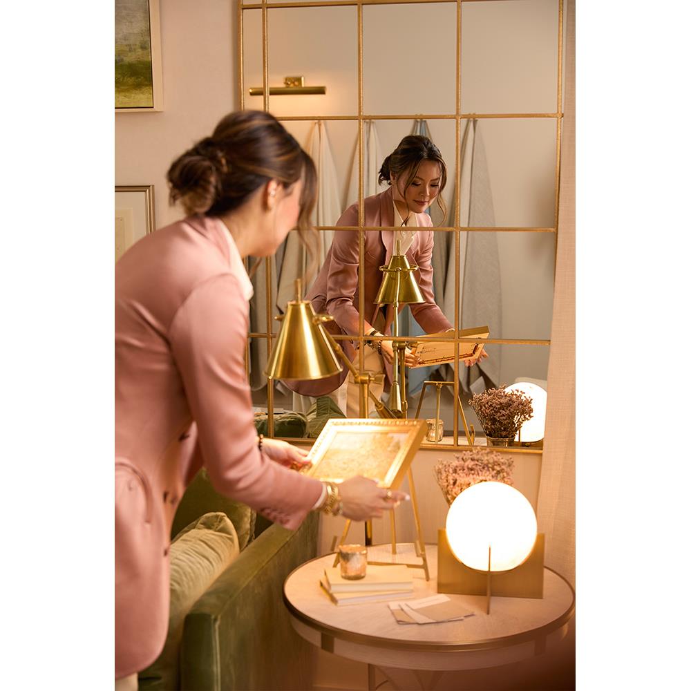 Anthony French Country Gold Metal Arch Windowpane Floor Mirror|