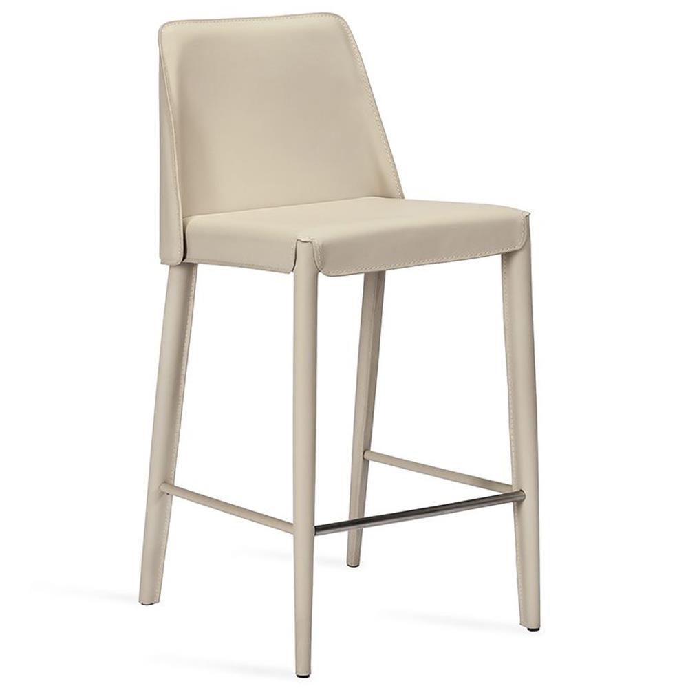 Malin Modern Classic Beige Leather Upholstered Nickel Steel Counter Stool|