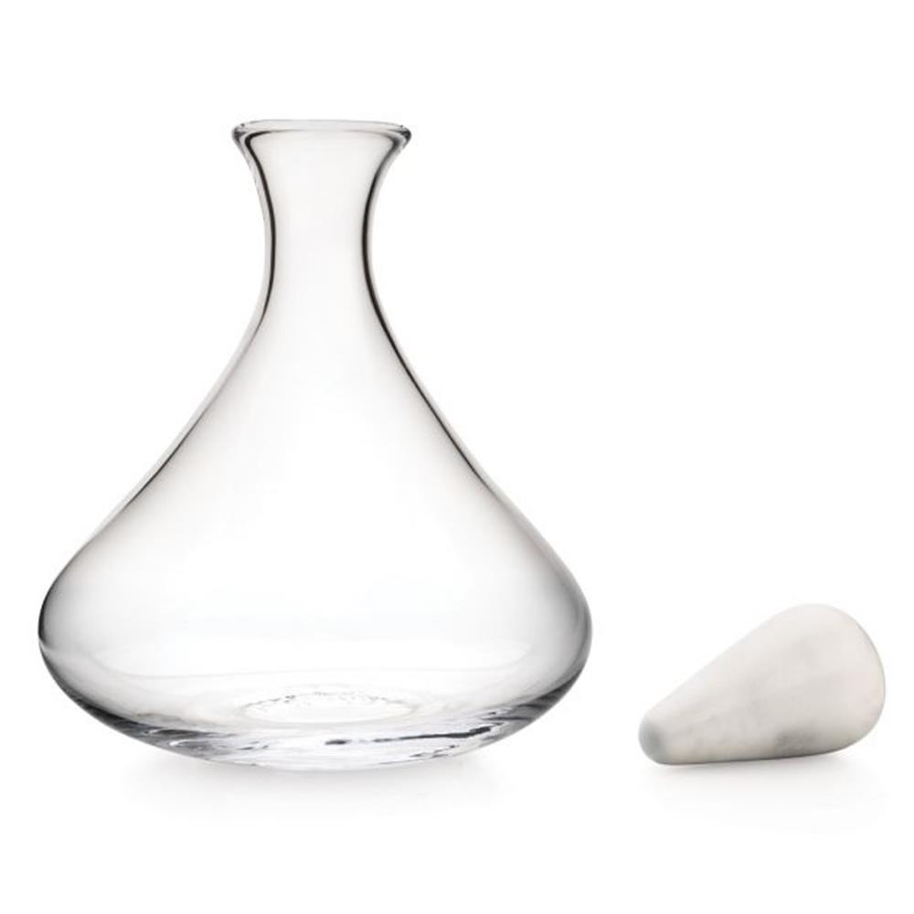 Simon Pearce Vintner Modern Clear Glass Wine Decanter with Marble Stopper|