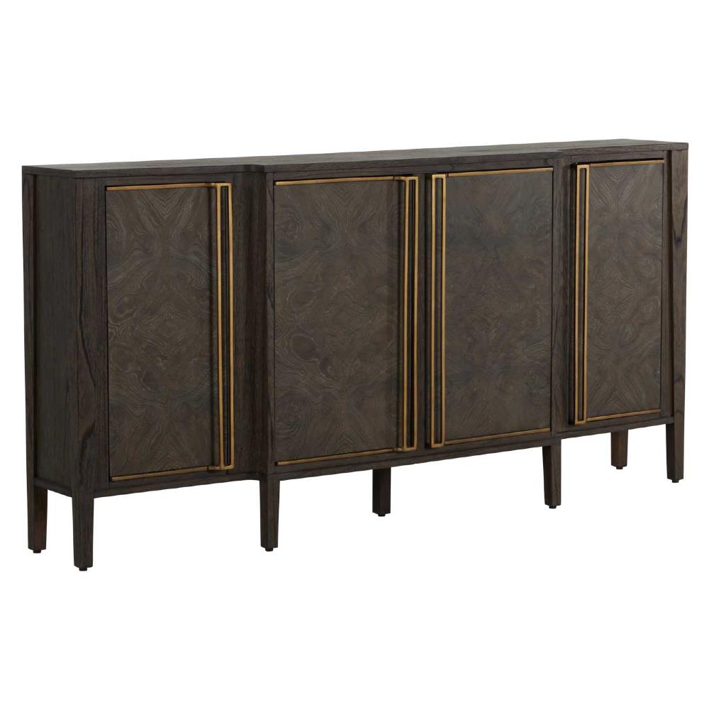 Fitzgerald Modern Classic Dark Brown Burl Wood Brass Sideboard|