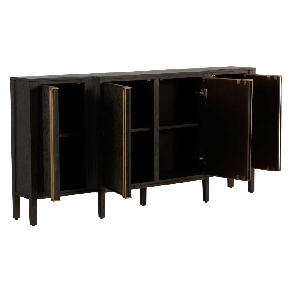 Fitzgerald Modern Classic Dark Brown Burl Wood Brass Sideboard|
