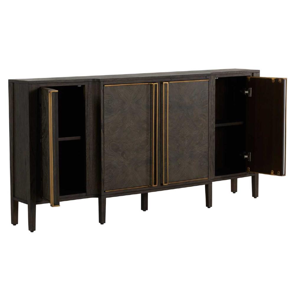 Fitzgerald Modern Classic Dark Brown Burl Wood Brass Sideboard|