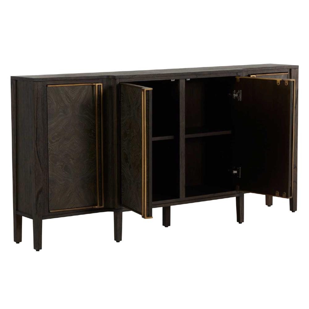 Fitzgerald Modern Classic Dark Brown Burl Wood Brass Sideboard|