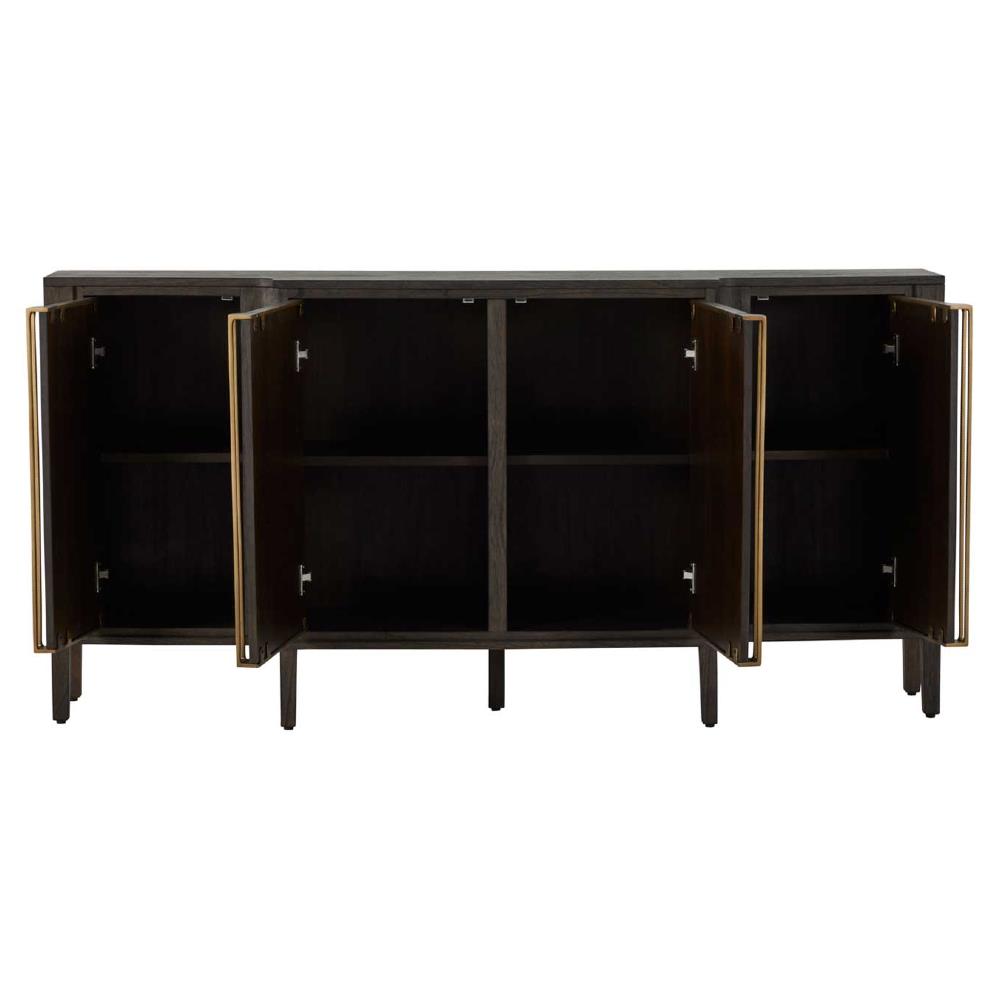 Fitzgerald Modern Classic Dark Brown Burl Wood Brass Sideboard|