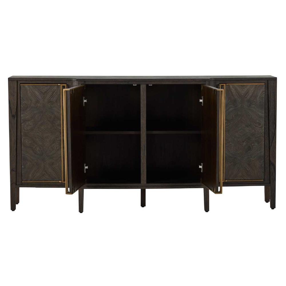 Fitzgerald Modern Classic Dark Brown Burl Wood Brass Sideboard|