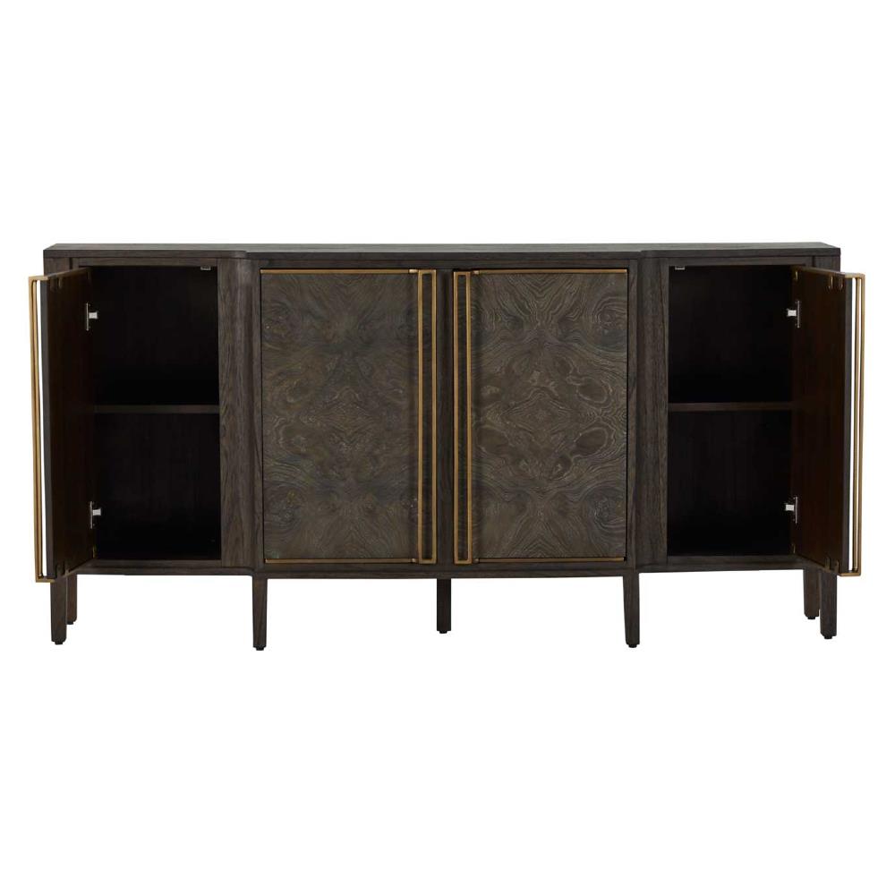 Fitzgerald Modern Classic Dark Brown Burl Wood Brass Sideboard|