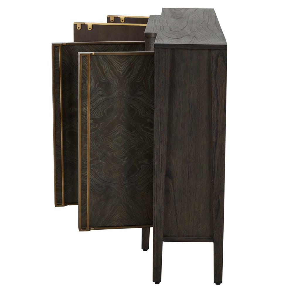 Fitzgerald Modern Classic Dark Brown Burl Wood Brass Sideboard|