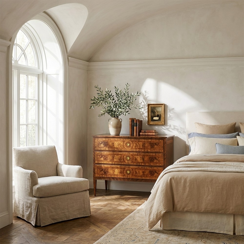 Bruce Updated Traditional Brown Burl Wood Chest | Kathy Kuo Home