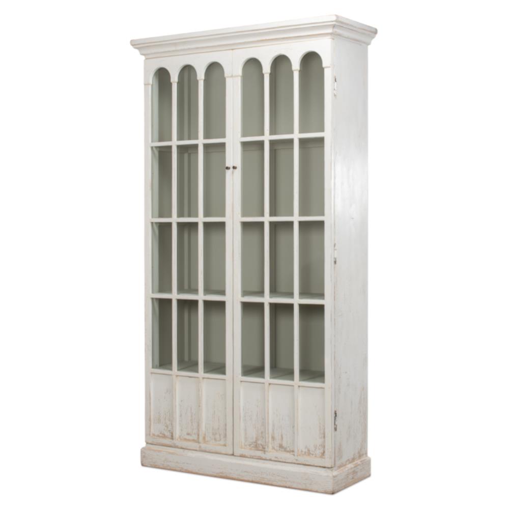 Audrey French Country Clear Glass Door Whitewashed Pine Wood Display Case|