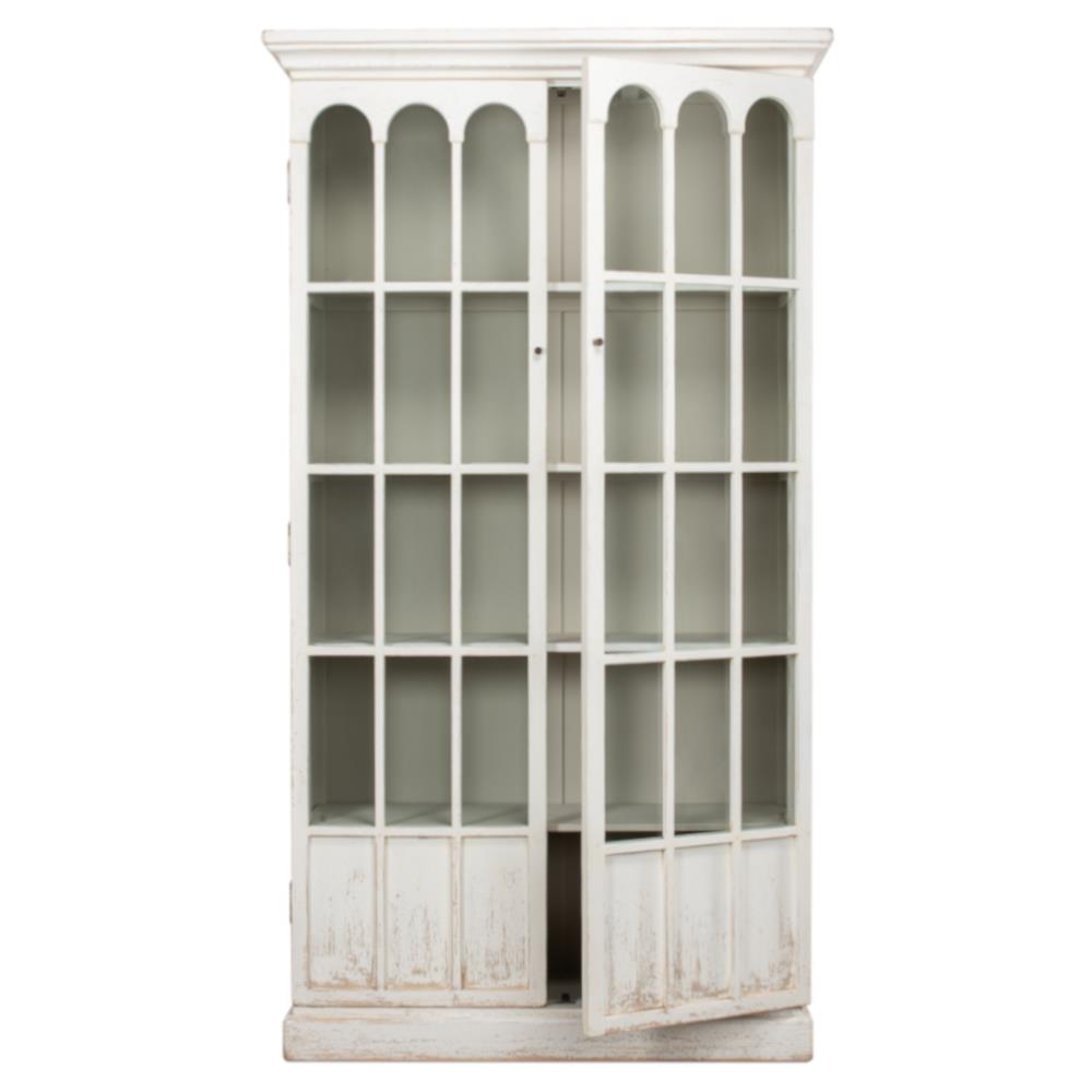 Audrey French Country Clear Glass Door Whitewashed Pine Wood Display Case|